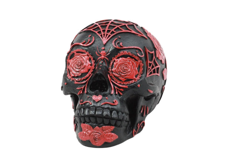 Red and Black Day of the Dead Tattooed Sugar Skull 1 - JPs Horror Collection