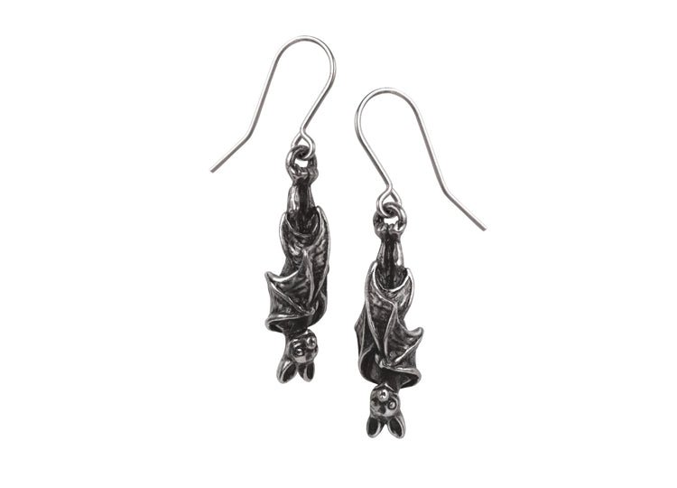 Alchemy England Awaiting The Eventide Earrings – Gothic Bat Drop Earrings - JP's Horror