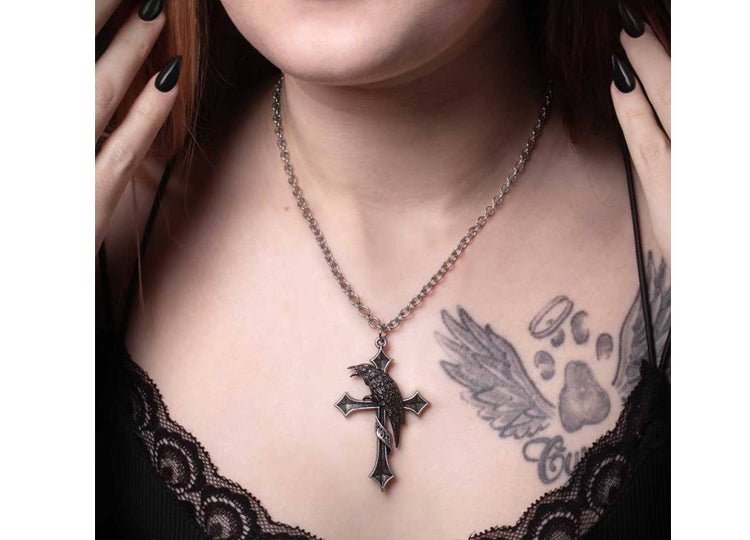 Alchemy England Crux Corvis Necklace Gothic Raven Cross Pendant - JP's Horror