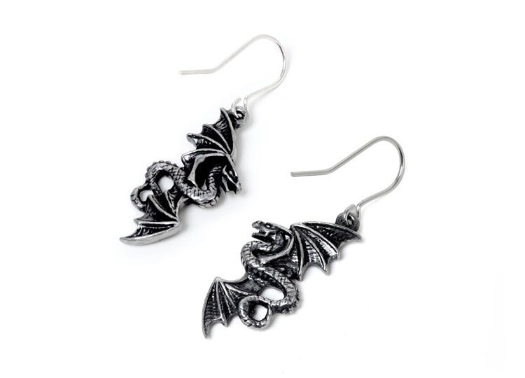 Alchemy England Flight of Airus Droppers Gothic Dragon Wing Earrings - JP's Horror