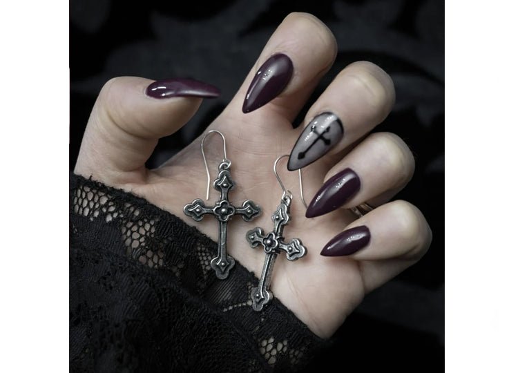 Alchemy England Gothic Devotion Cross Earrings Gothic Cross Drop Earrings - JP's Horror