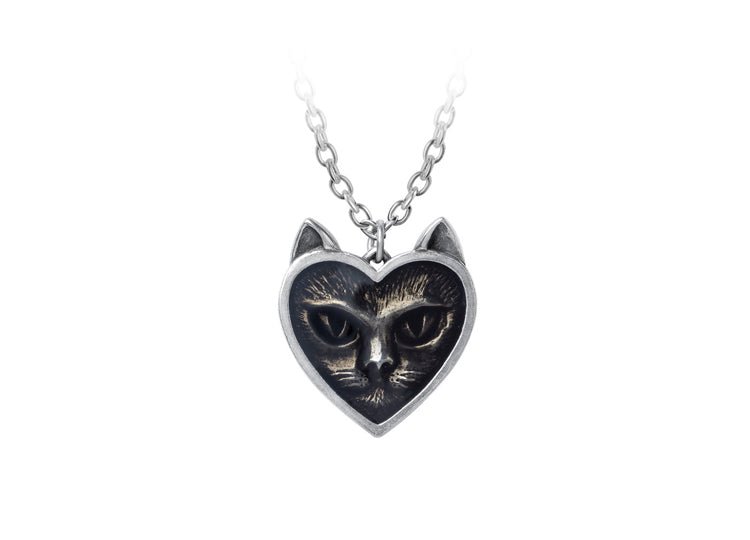 Alchemy England Love Cat Necklace Gothic Black Cat Heart Necklace - JP's Horror