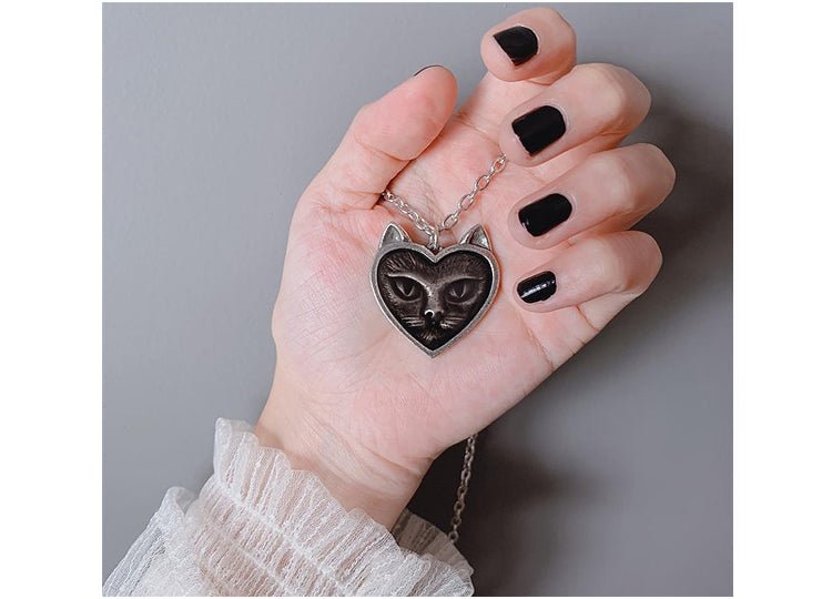 Alchemy England Love Cat Necklace Gothic Black Cat Heart Necklace - JP's Horror