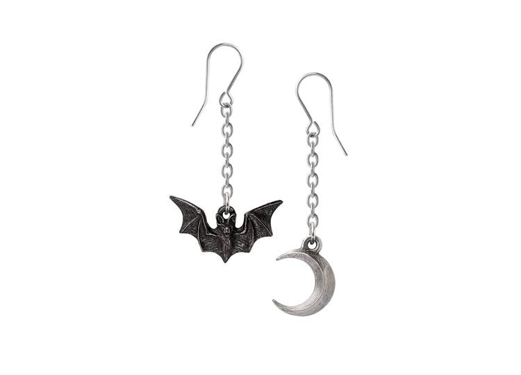 Alchemy England Lunatious Earrings Gothic Moon and Bat Drop Earrings - JP's Horror