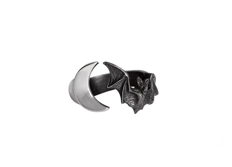 Alchemy England Lunatious Ring – Gothic Moon & Bat Statement Ring - JP's Horror