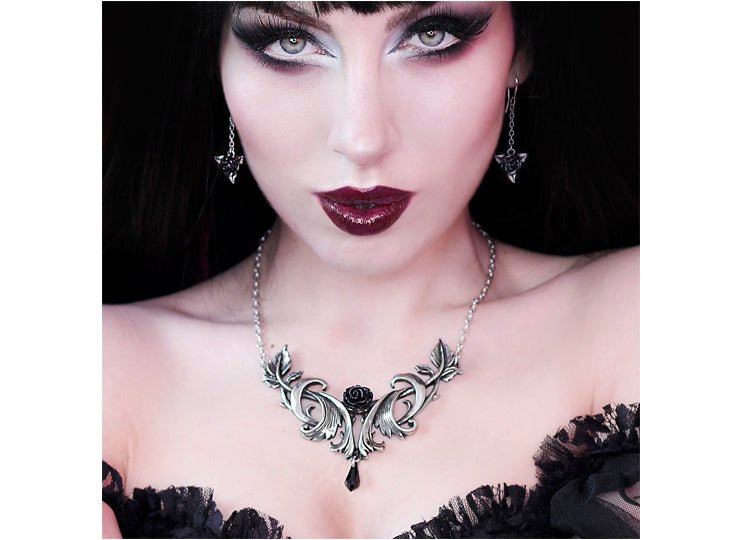 Alchemy England The Baroque Rose Necklace Gothic Black Rose Statement Necklace - JP's Horror