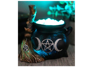 Triple Moon Cauldron Broom LED 6 - JPs Horror Collection