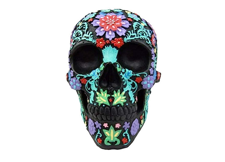 Colored Floral Skull Black