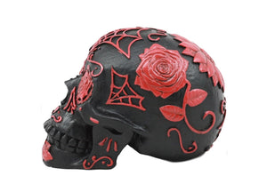 Red and Black Day of the Dead Tattooed Sugar Skull 4 - JPs Horror Collection