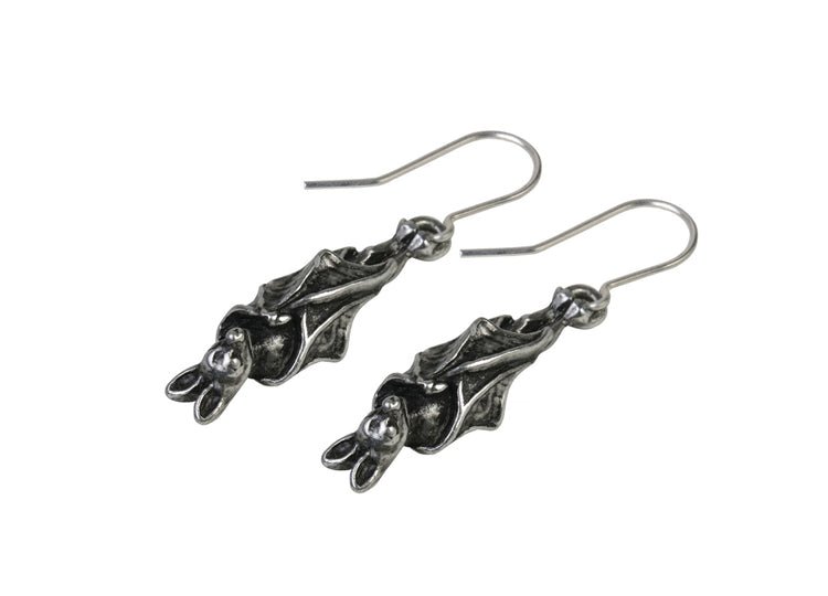 Alchemy England Awaiting The Eventide Earrings – Gothic Bat Drop Earrings - JP's Horror