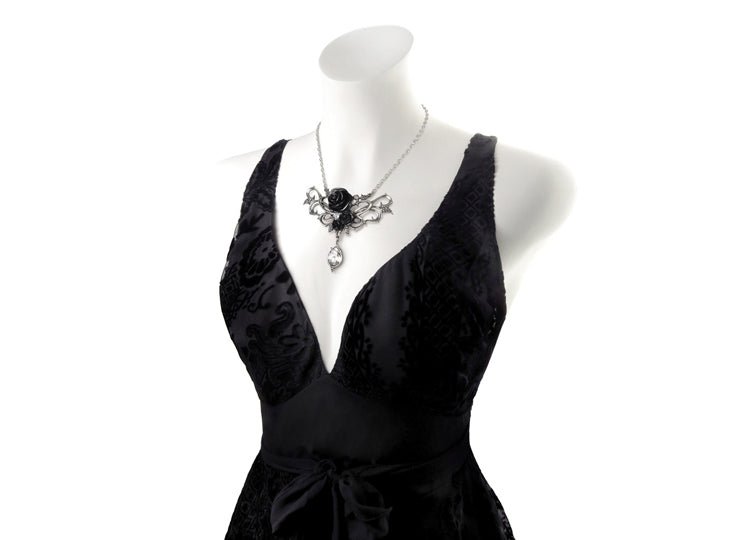 Alchemy England Bacchanal Rose Necklace Gothic Black Rose Statement Necklace - JP's Horror