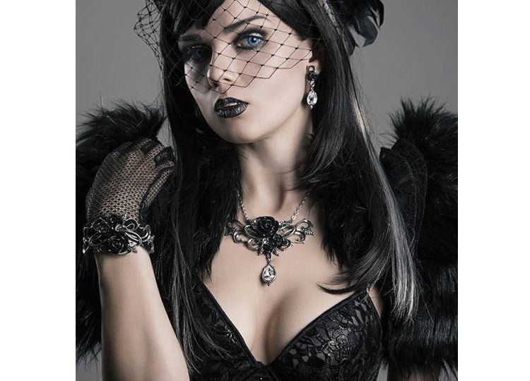 Alchemy England Bacchanal Rose Necklace Gothic Black Rose Statement Necklace - JP's Horror