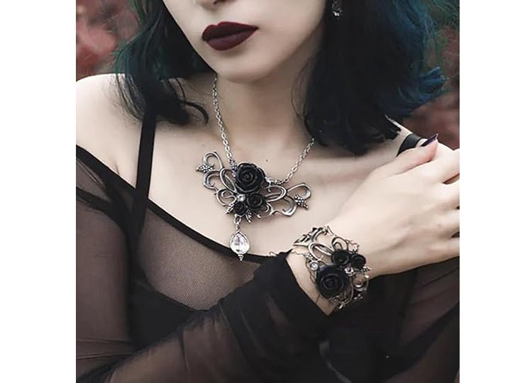 Alchemy England Bacchanal Rose Necklace Gothic Black Rose Statement Necklace - JP's Horror