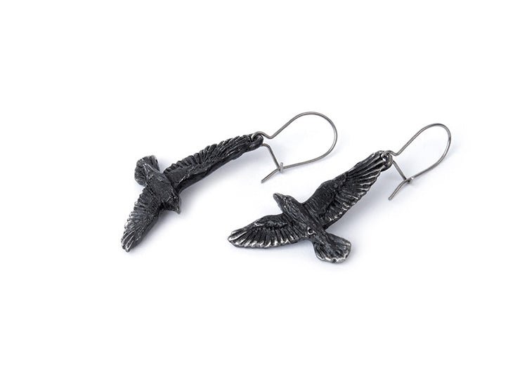 Alchemy England Black Raven Earrings – Gothic Raven Drop Earrings - JP's Horror