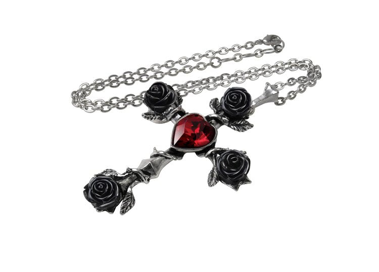 Alchemy England Black Rosifix Necklace Gothic Black Rose Cross Necklace - JP's Horror