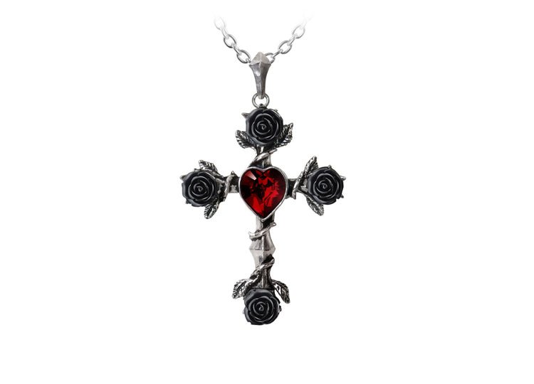 Alchemy England Black Rosifix Necklace Gothic Black Rose Cross Necklace - JP's Horror