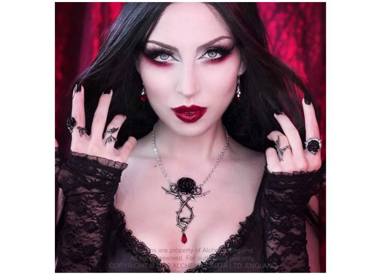 Alchemy England Carpathian Rose Necklace Gothic Black Rose Statement Necklace - JP's Horror