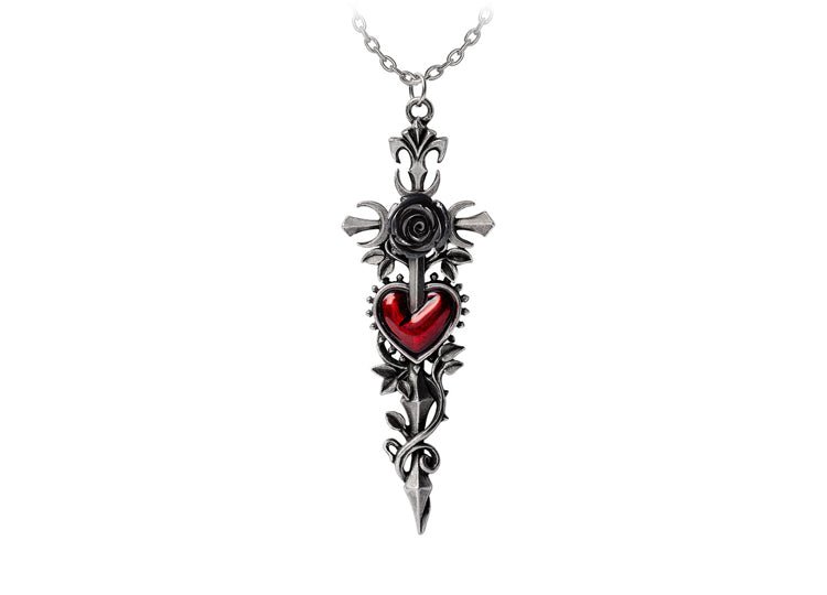 Alchemy England Cross of the Dark Kiss Necklace Gothic Black Rose Cross Pendant - JP's Horror