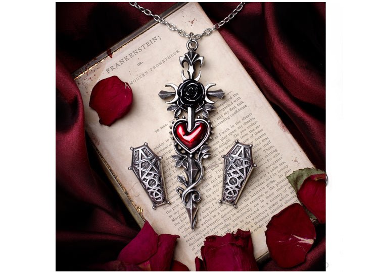 Alchemy England Cross of the Dark Kiss Necklace Gothic Black Rose Cross Pendant - JP's Horror