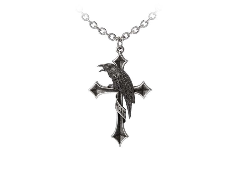 Alchemy England Crux Corvis Necklace Gothic Raven Cross Pendant - JP's Horror