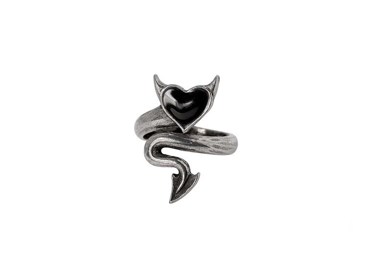 Alchemy England Devil Heart Ring – Gothic Heart & Devil Horn Statement Ring - JP's Horror