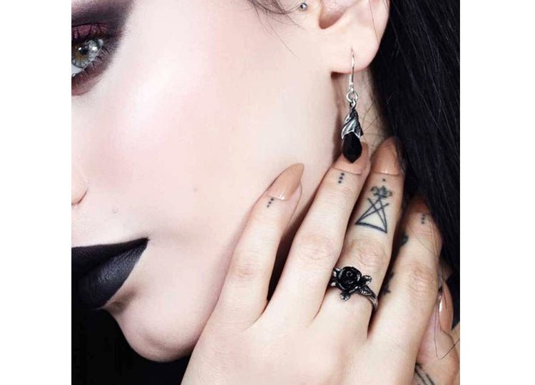 Alchemy England Empyrean Tear Earrings Black – Gothic Crystal Drop Earrings - JP's Horror