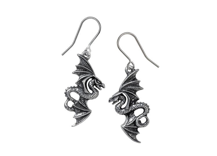 Alchemy England Flight of Airus Droppers Gothic Dragon Wing Earrings - JP's Horror