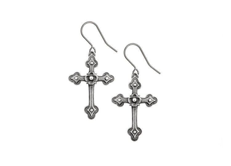 Alchemy England Gothic Devotion Cross Earrings Gothic Cross Drop Earrings - JP's Horror