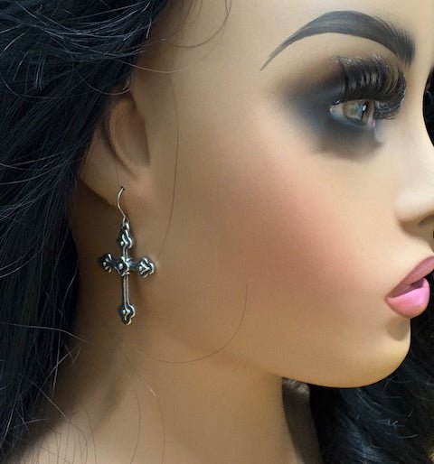 Alchemy England Gothic Devotion Cross Earrings Gothic Cross Drop Earrings - JP's Horror