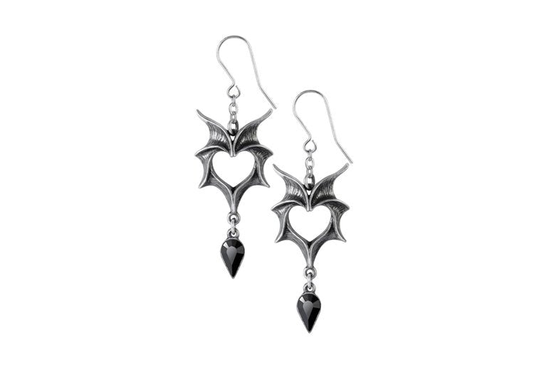 Alchemy England Love Bats Earrings Gothic Bat Heart Drop Earrings - JP's Horror