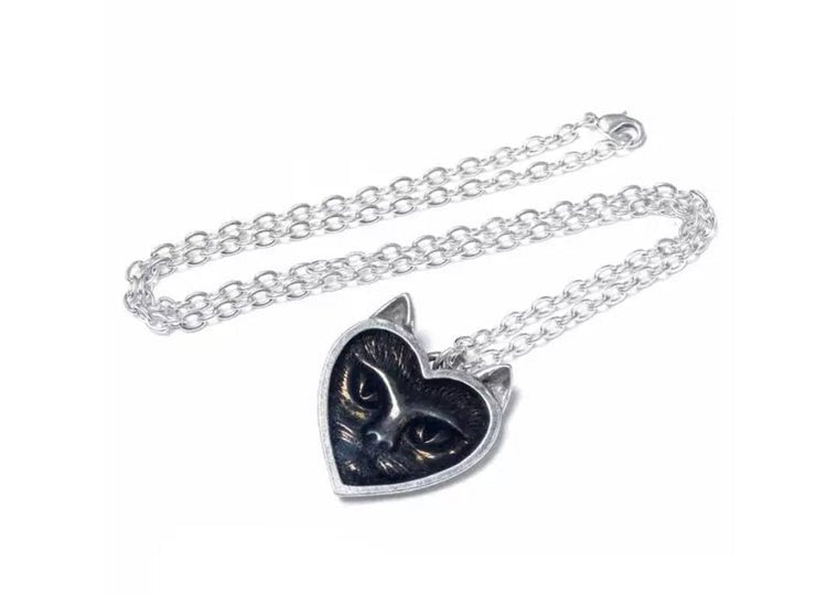 Alchemy England Love Cat Necklace Gothic Black Cat Heart Necklace - JP's Horror