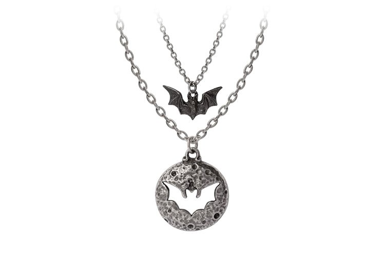 Alchemy England Luna Roost Necklace Gothic Moon and Bat Friendship Necklace - JP's Horror