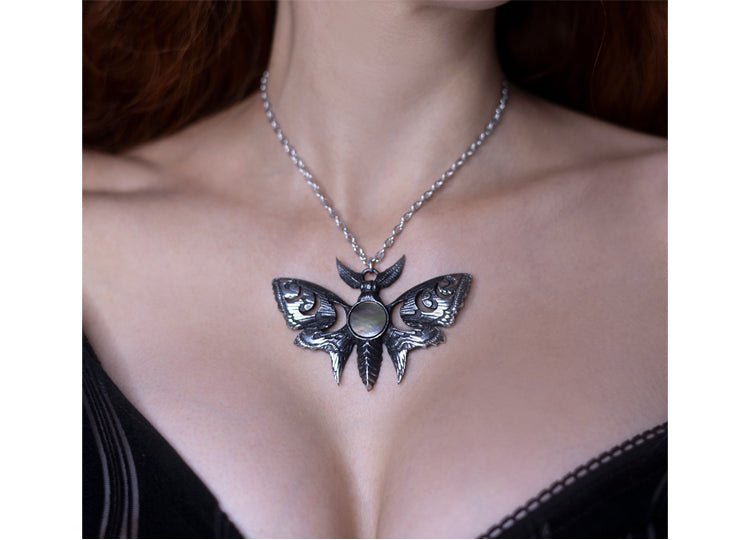 Alchemy England Lunar Moth Necklace Gothic Moon Phase Moth Statement Necklace - JP's Horror