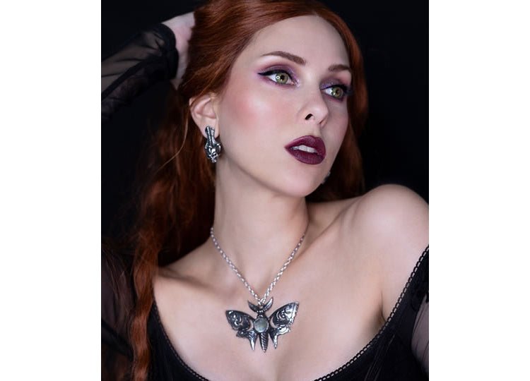 Alchemy England Lunar Moth Necklace Gothic Moon Phase Moth Statement Necklace - JP's Horror