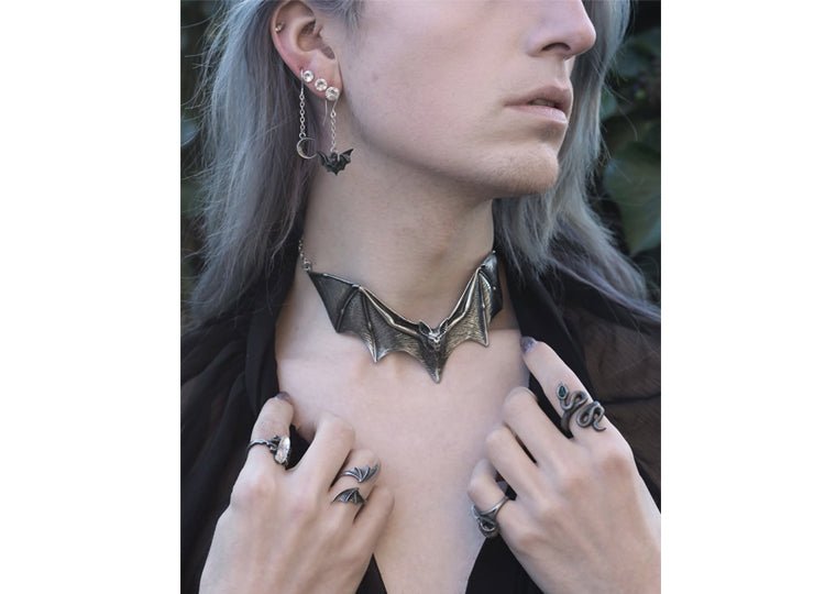 Alchemy England Lunatious Earrings Gothic Moon and Bat Drop Earrings - JP's Horror