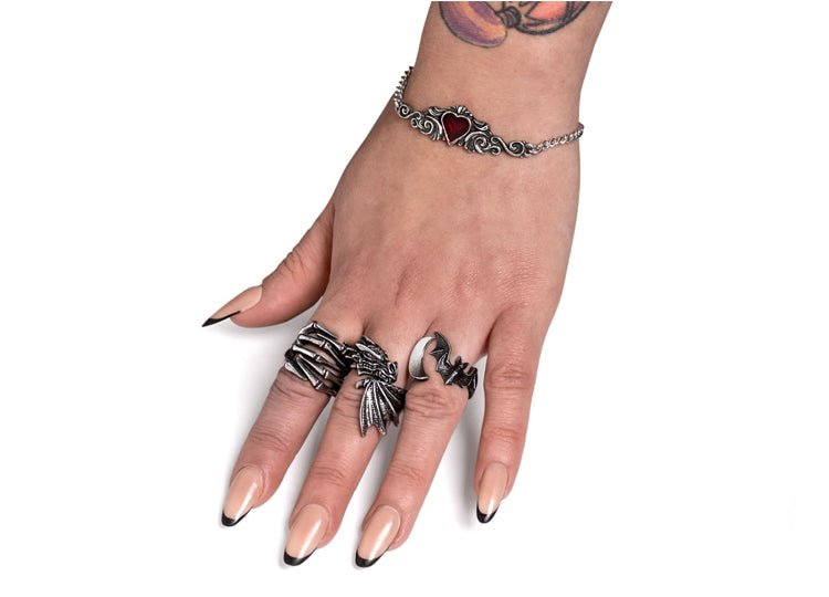 Alchemy England Lunatious Ring – Gothic Moon & Bat Statement Ring - JP's Horror