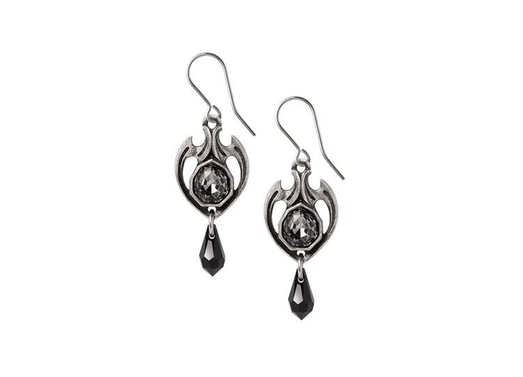 Alchemy England Midnight Memorial Earrings Gothic Cross and Mourning Drop Earrings - JP's Horror