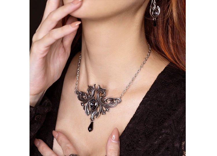 Alchemy England Midnight Memorial Necklace Gothic Raven Skull Rose Necklace - JP's Horror