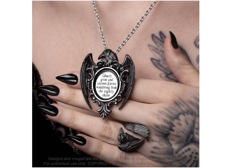 Alchemy England Quoth The Raven Necklace Gothic Raven Skull Pendant - JP's Horror