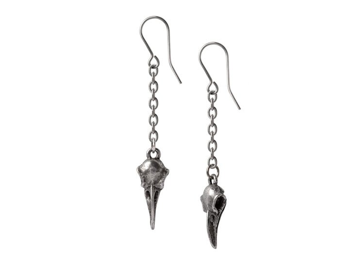 Alchemy England Rabenschadel Schlenker Earrings Gothic Raven Skull Drop Earrings - JP's Horror