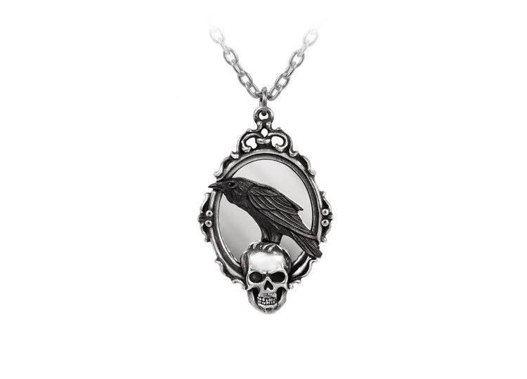 Alchemy England Reflections of Poe Necklace Gothic Raven Mirror Pendant - JP's Horror