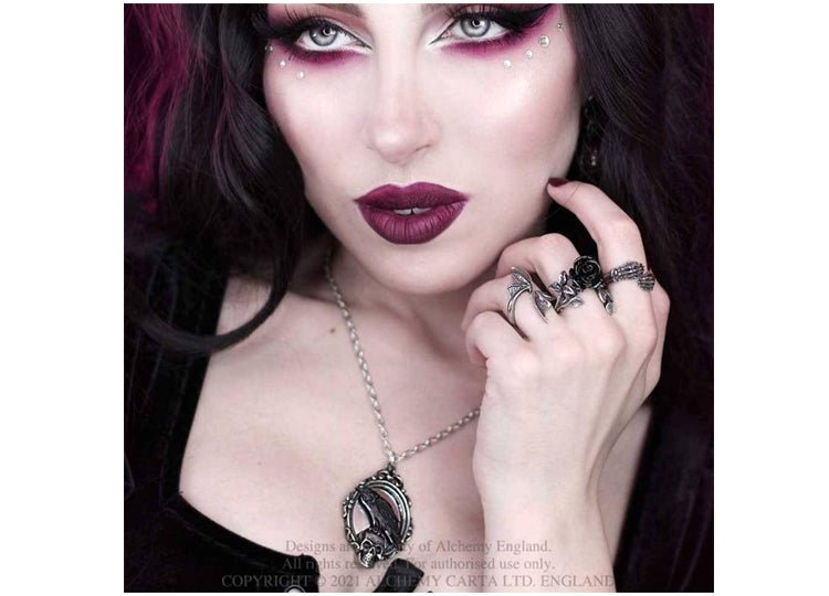 Alchemy England Reflections of Poe Necklace Gothic Raven Mirror Pendant - JP's Horror
