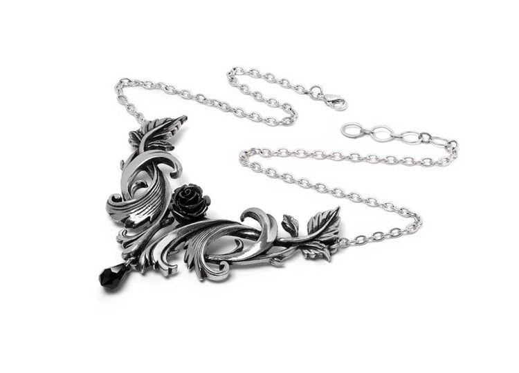 Alchemy England The Baroque Rose Necklace Gothic Black Rose Statement Necklace - JP's Horror