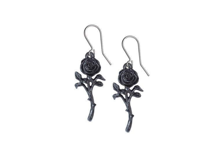 Alchemy England The Romance of the Black Rose Earrings Gothic Rose Drop Earrings - JP's Horror
