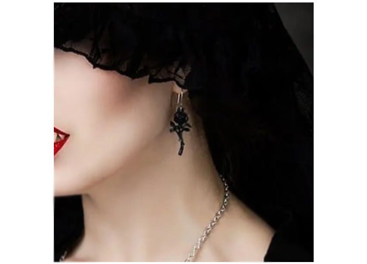Alchemy England The Romance of the Black Rose Earrings Gothic Rose Drop Earrings - JP's Horror