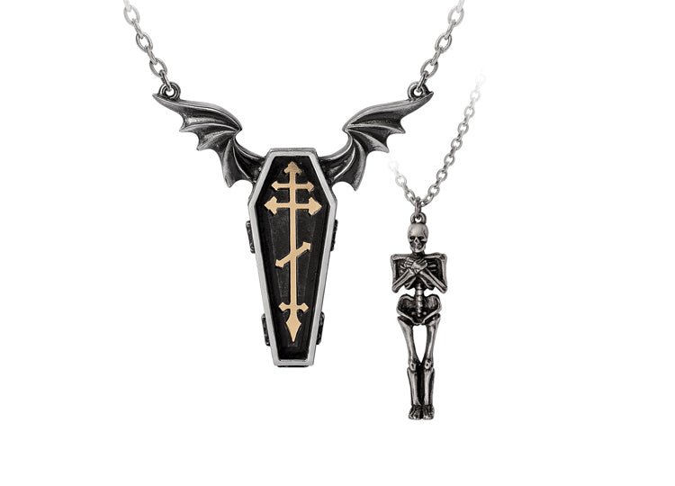 Alchemy England Undying Homage Necklace Gothic Coffin and Skeleton Couples Necklace Set - JP's Horror