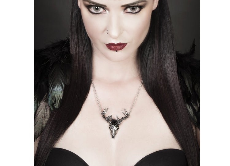 Alchemy England White Hart Black Rose Necklace Gothic Stag Skull Pendant - JP's Horror