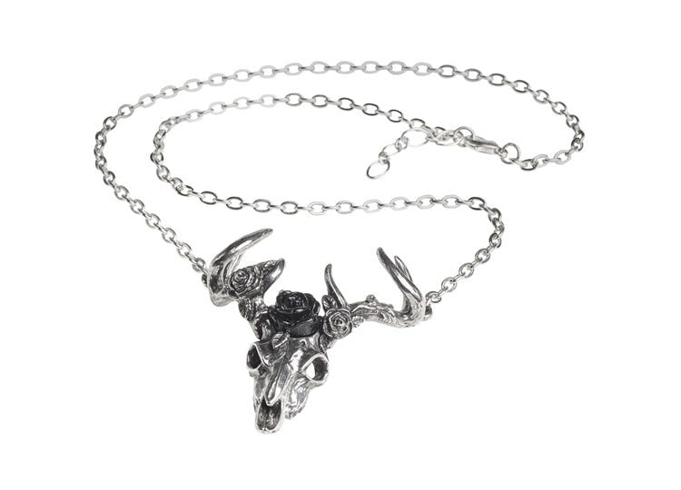 Alchemy England White Hart Black Rose Necklace Gothic Stag Skull Pendant - JP's Horror
