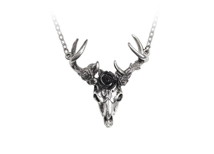 Alchemy England White Hart Black Rose Necklace Gothic Stag Skull Pendant - JP's Horror