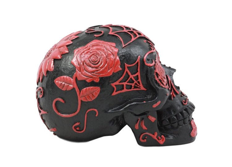Red and Black Day of the Dead Tattooed Sugar Skull - JP's Horror